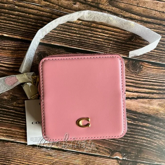 NWT Coach Square Leather Wristlet with Chain Bubblegum Color - Picture 3 of 3